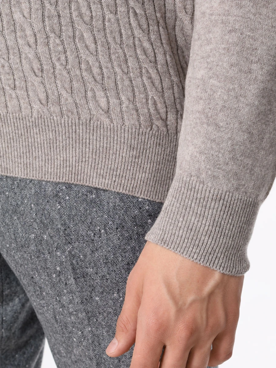 Джемпер кашемировый BERTOLO LUXURY MENSWEAR 200094/002062/0558 Плетенка, Бежевый  Фото 5