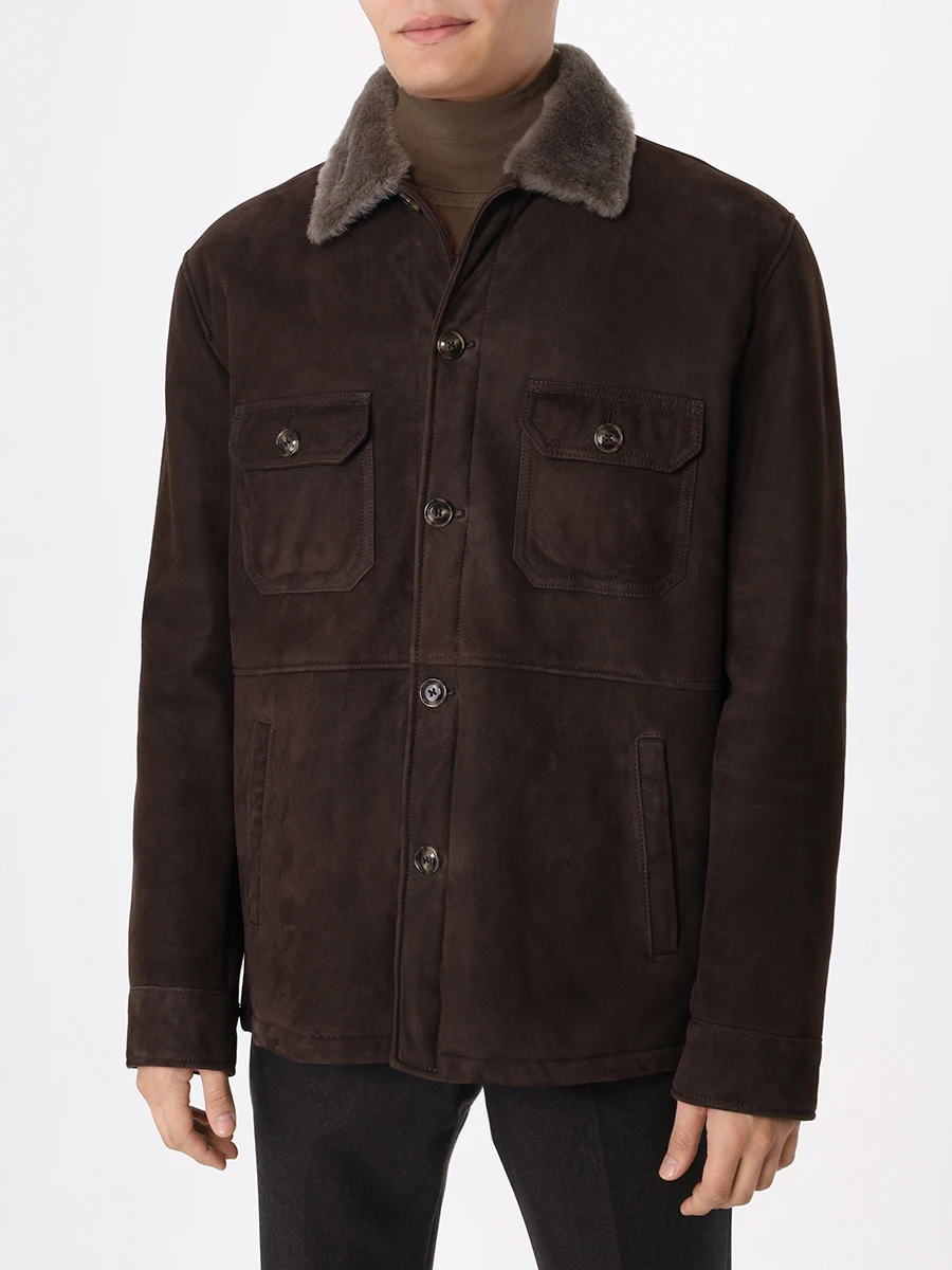 Куртка замшевая на меху BARBA 38900/4/CAMICIA SHE Темно- Коричневый  Фото 4
