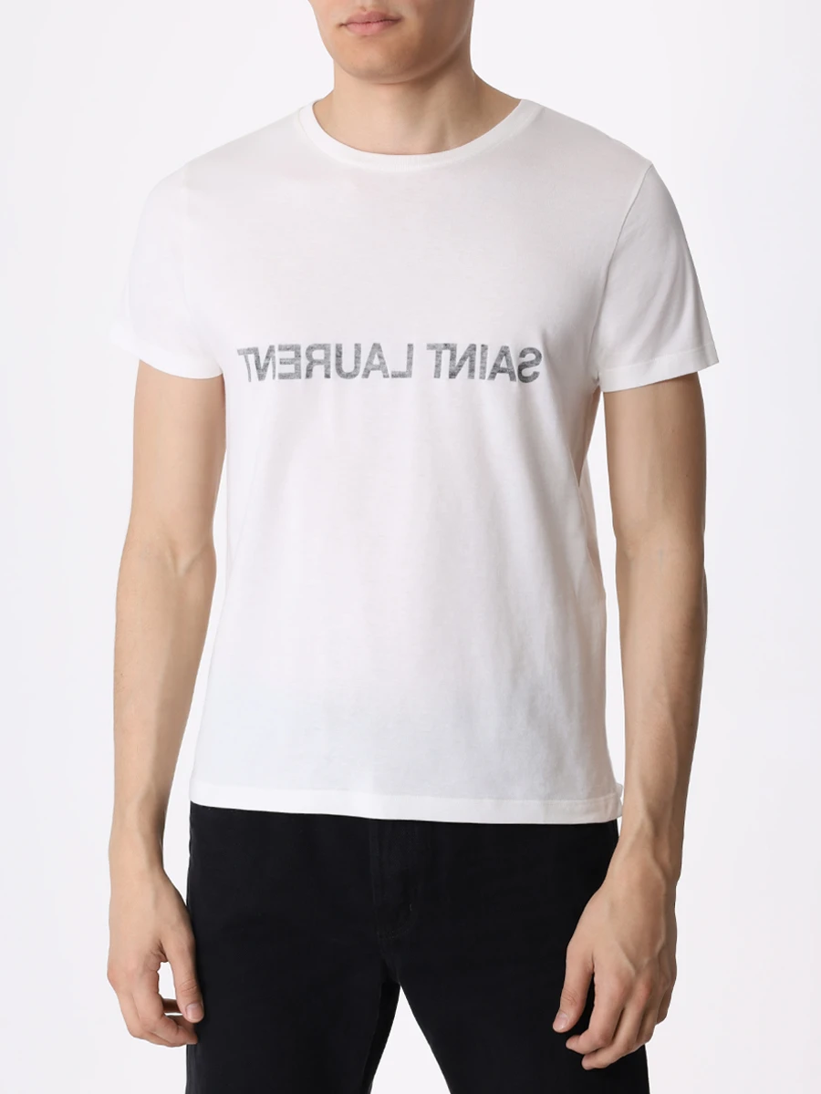 Футболка хлопковая SAINT LAURENT 663278Y37AW 9744 Кремовый  Фото 4