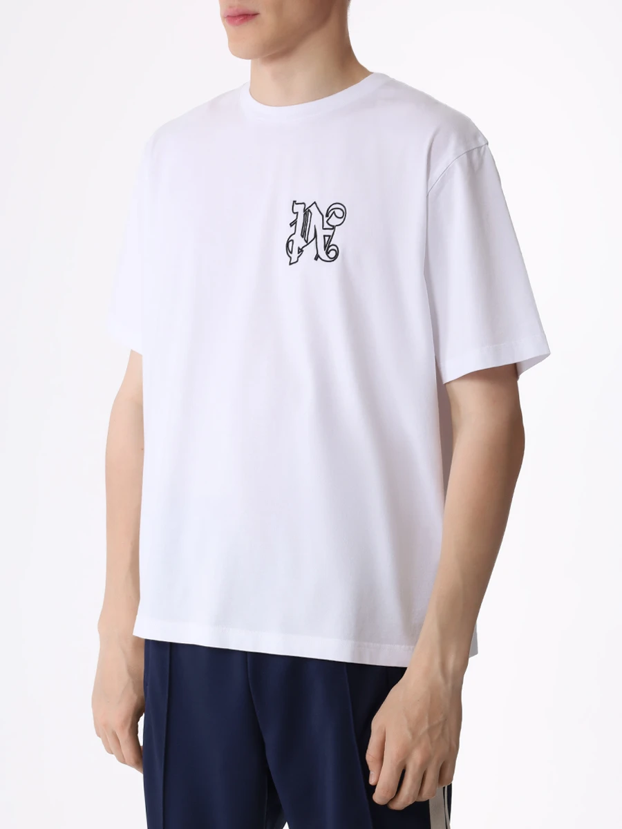 Футболка хлопковая PALM ANGELS PMAA089E23JER001 0110 Белый  Фото 4