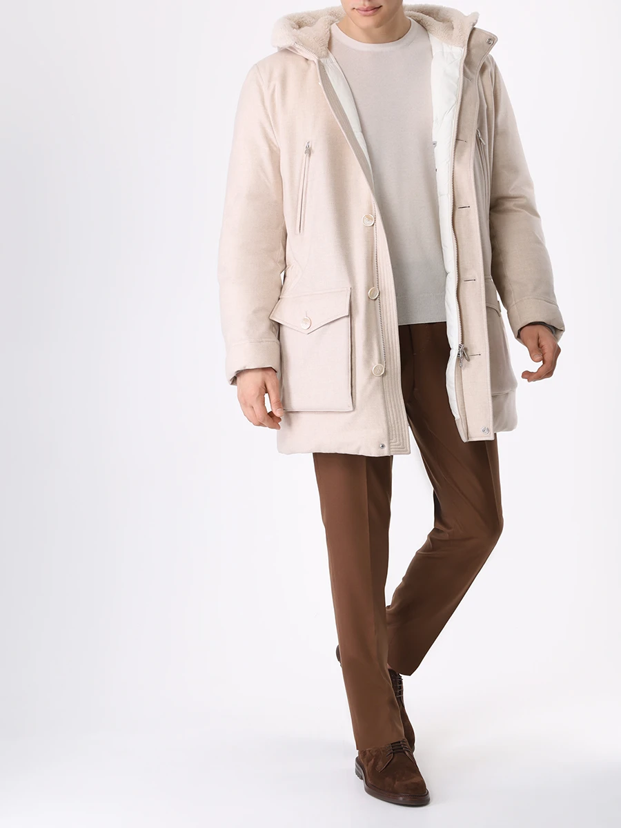 Пуховик с капюшоном BRUNELLO CUCINELLI MM4851948 CJW18 Бежевый  Фото 2