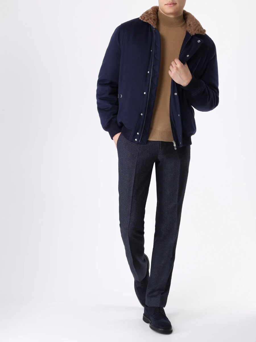 Бомбер кашемировый на меху BRUNELLO CUCINELLI MQ4566887 CMS46 Синий  Фото 2