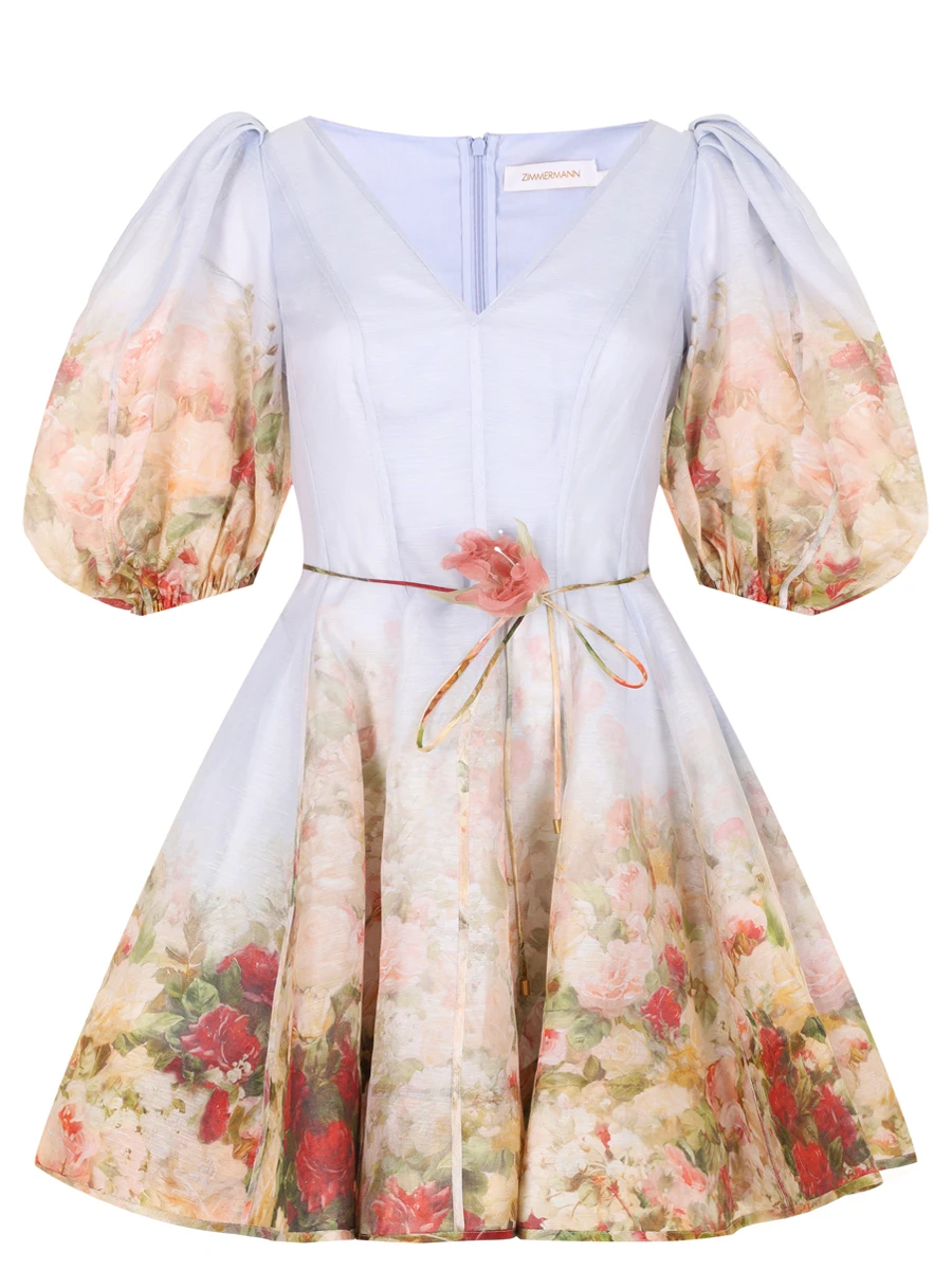 Платье из шелка и льна ZIMMERMANN 3565DF231 ROGAP, размер 40, цвет цветочный принт