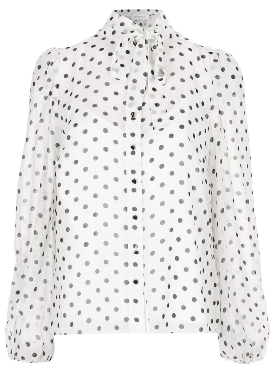 Блуза в горох ZIMMERMANN 7905TRF23 CRBL, размер 48, цвет белый