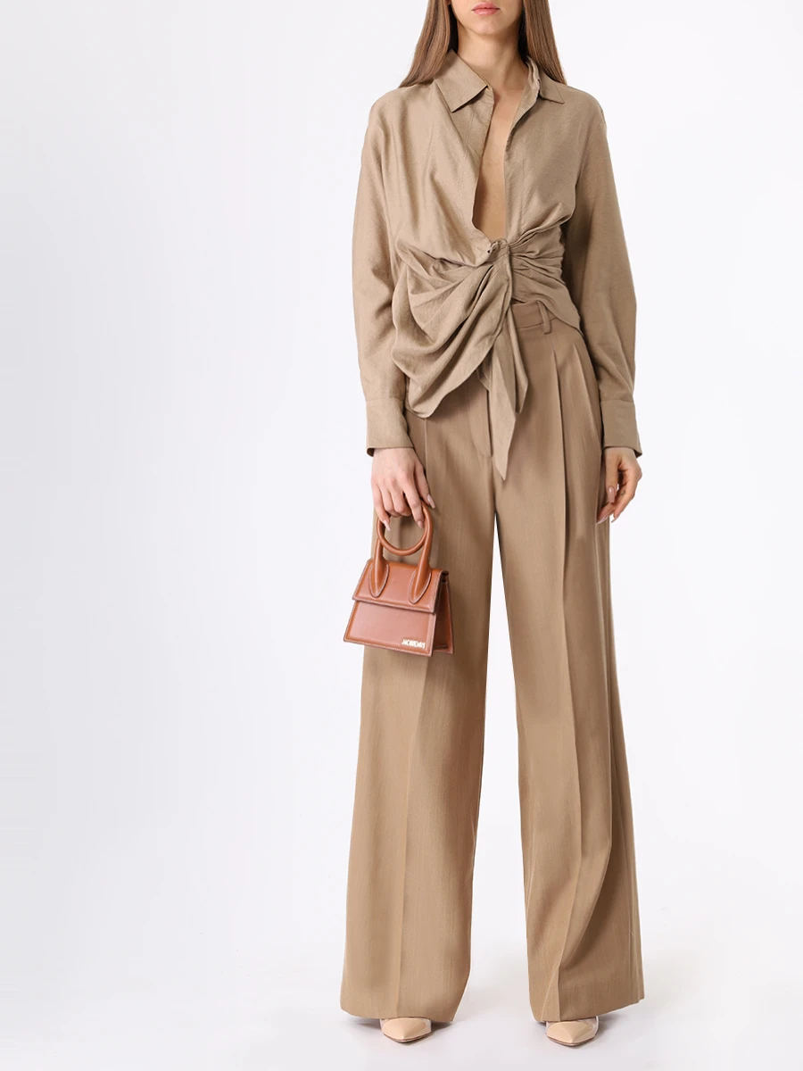 Рубашка из вискозы JACQUEMUS 213SH002-1366 150 Бежевый  Фото 2