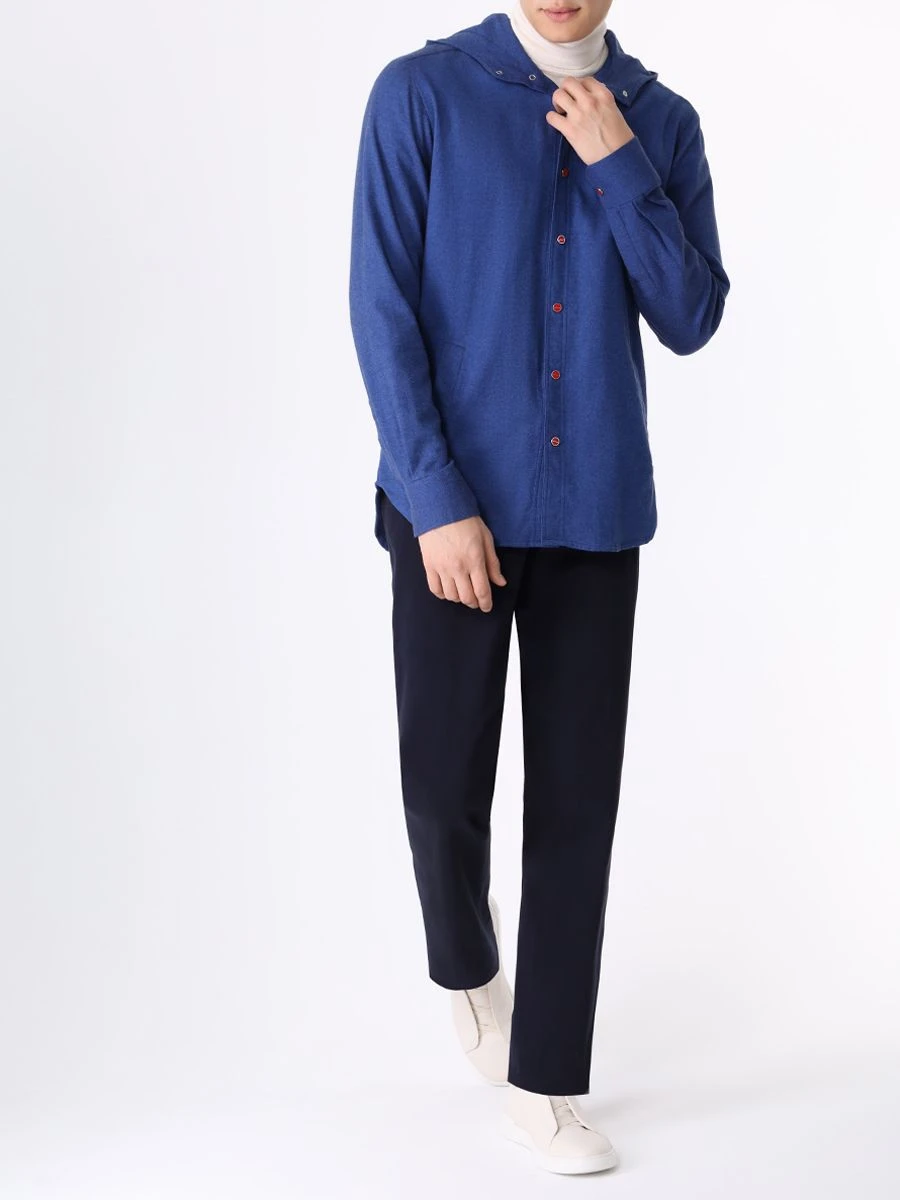 Рубашка Slim Fit хлопковая KITON UMCMARH0872101000, размер 48, цвет синий - фото 2