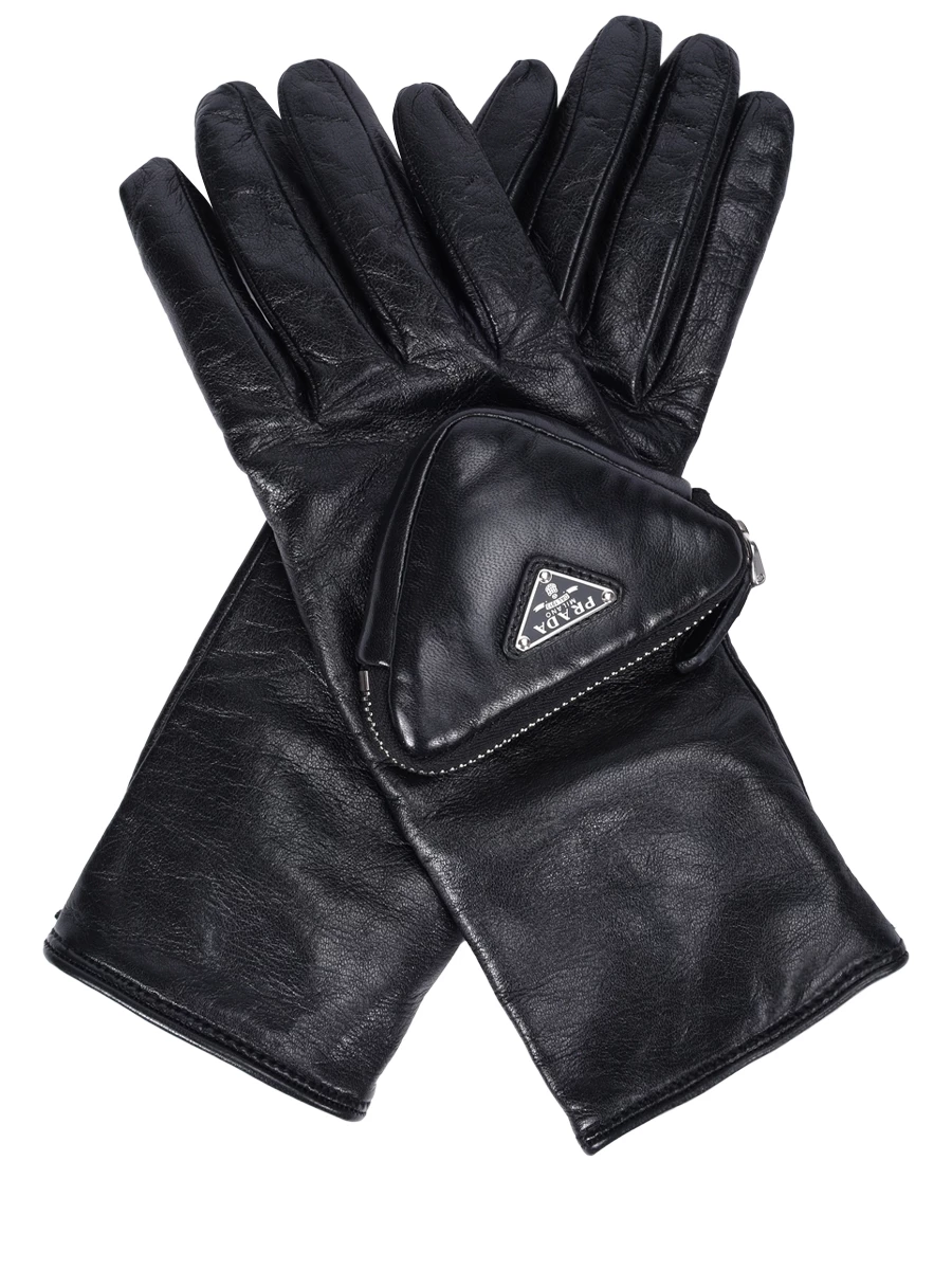 Перчатки кожаные PRADA 1GG1412DWZ F0002, размер M, цвет черный