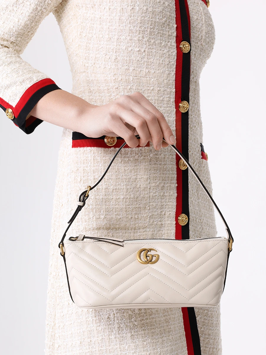 Сумка кожаная GG Marmont GUCCI 739166AABZB 9022 Кремовый  Фото 2