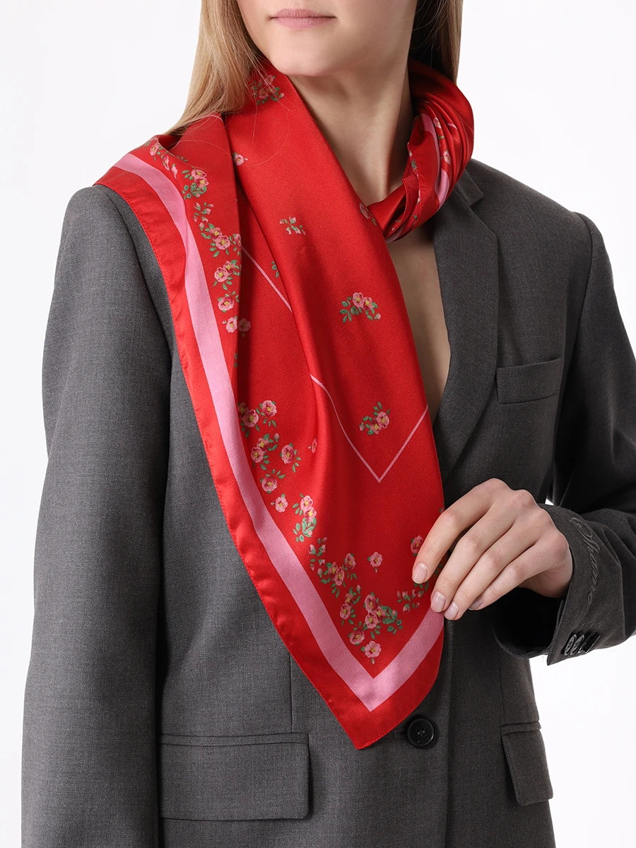 Платок шелковый UMMAYA Натуральный шелк, размер Один размер, цвет красный - фото 2