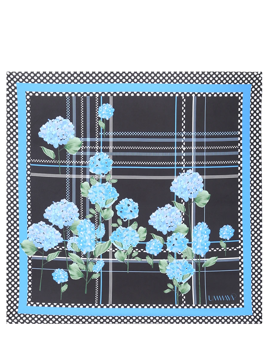 Платок с принтом UMMAYA Искусственный шелк Голубые Гортензии, размер Один размер, цвет черный