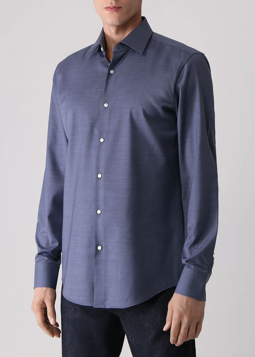Рубашка Slim Fit шерстяная BOSS 50478711/439 Голубой  Фото 4