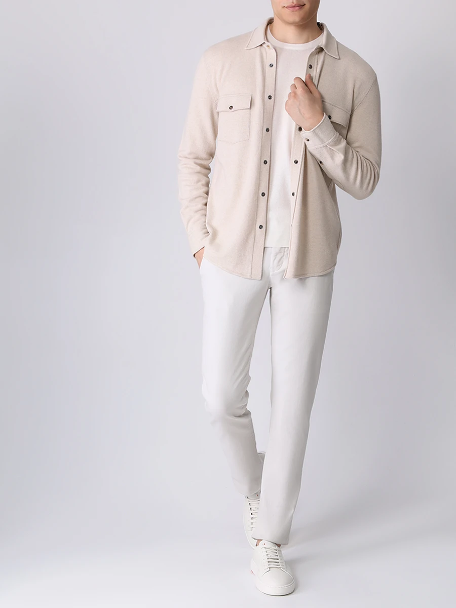 Рубашка Slim Fit шерстяная BRUNELLO CUCINELLI M3600276 C058 Бежевый  Фото 2