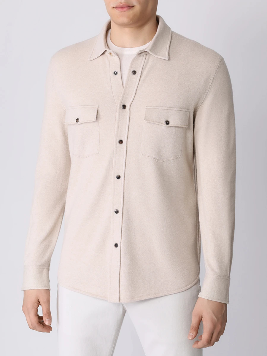 Рубашка Slim Fit шерстяная BRUNELLO CUCINELLI M3600276 C058 Бежевый  Фото 4