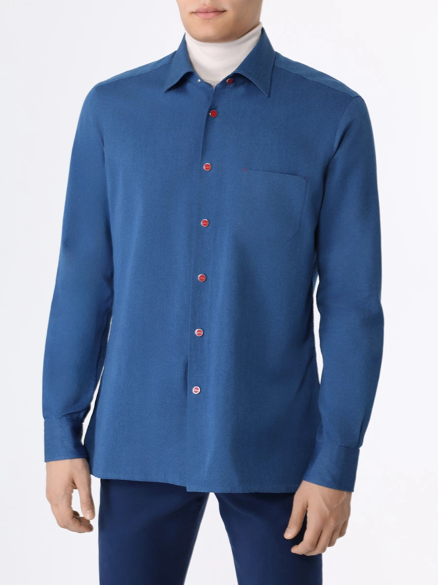 Рубашка Slim Fit хлопковая KITON UMCNERPH0862602, размер 54, цвет деним - фото 4