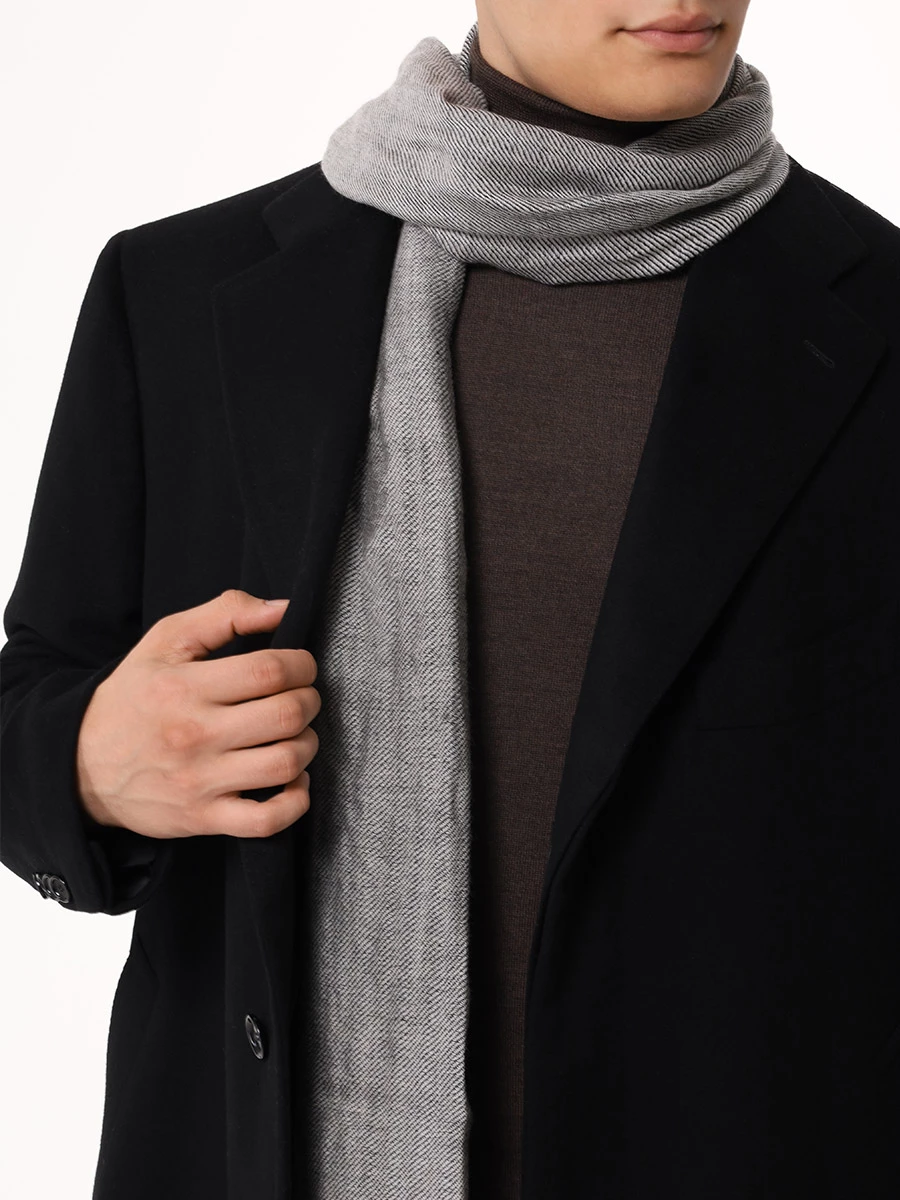 Шарф из кашемира и шелка CESARE GATTI 867/100/5 37*180 Серый  Фото 2