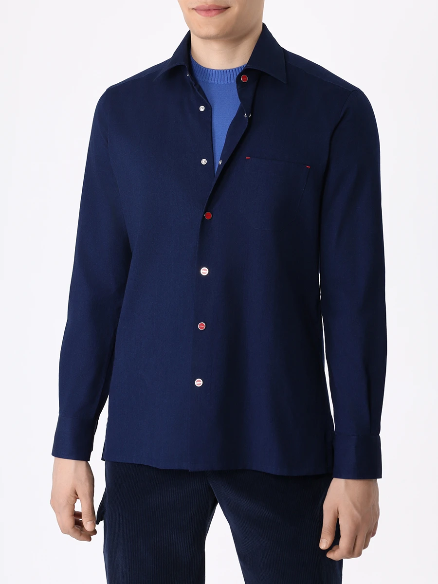 Рубашка Slim Fit хлопковая KITON UMCNERPH0862601000 Темно, размер 48, цвет синий - фото 4