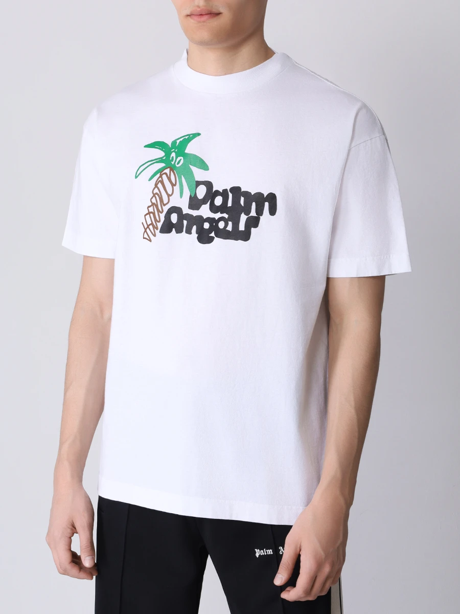 Футболка хлопковая PALM ANGELS PMAA001 E23JER013 0110 Белый  Фото 4