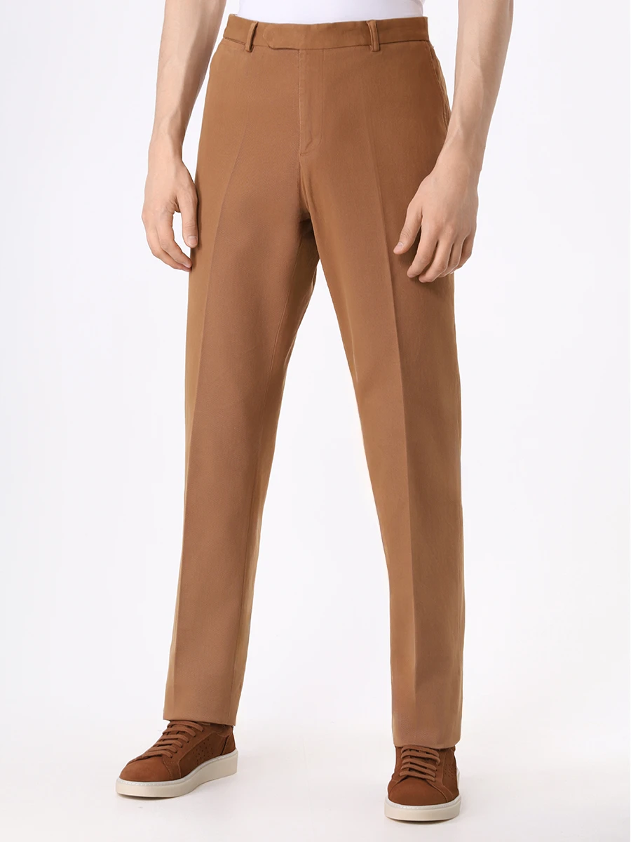 Брюки хлопковые MALO URP044 TAU87 E3333 Коричневый  Фото 4