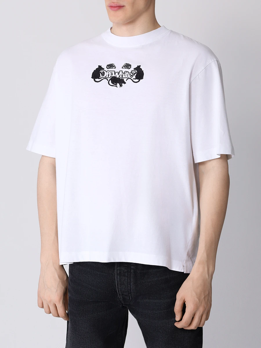 Футболка хлопковая OFF-WHITE OMAA120S23JER0080110 Белый  Фото 4