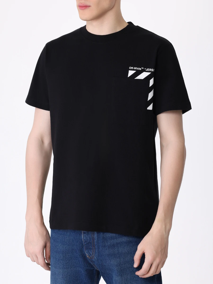 Футболка хлопковая OFF-WHITE OMAA128C99JER0011001 Черный  Фото 4