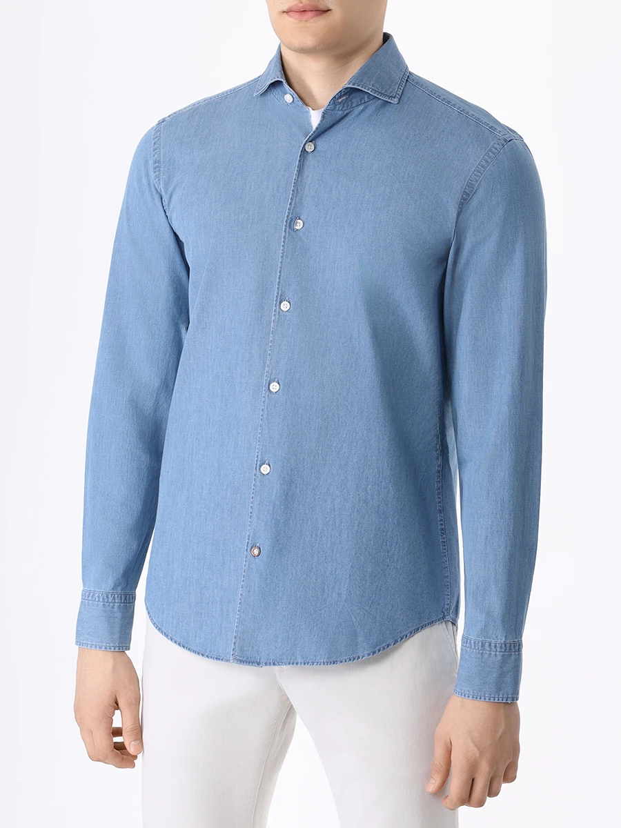 Рубашка Regular Fit джинсовая BOSS 50504781/426, размер 48, цвет голубой 50504781/426 - фото 4