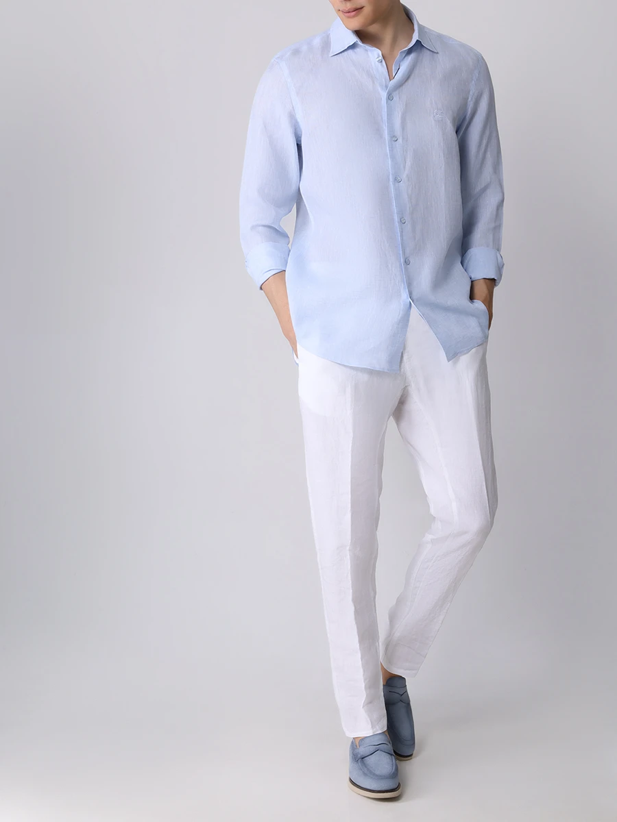 Рубашка Slim Fit льняная ETRO MRIB0002 99TU3EO B1581 Голубой  Фото 2