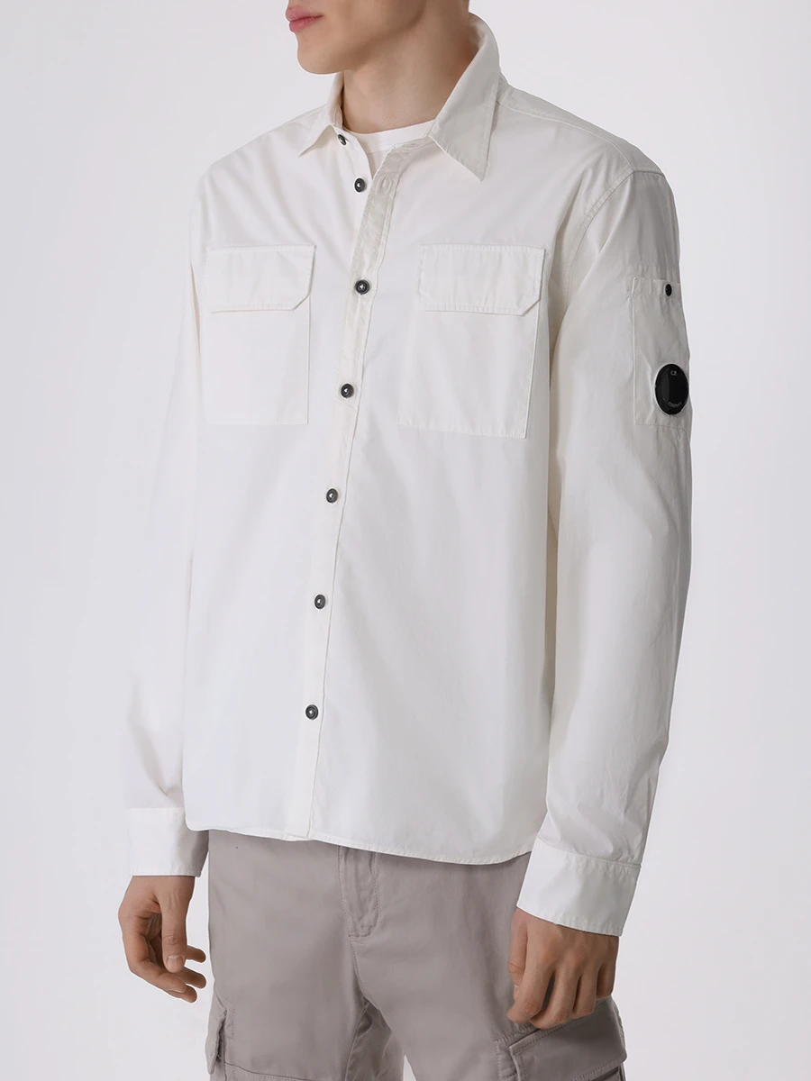 Рубашка хлопковая CP COMPANY 16CMSH157A-002824G/103, размер 48, цвет белый 16CMSH157A-002824G/103 - фото 4