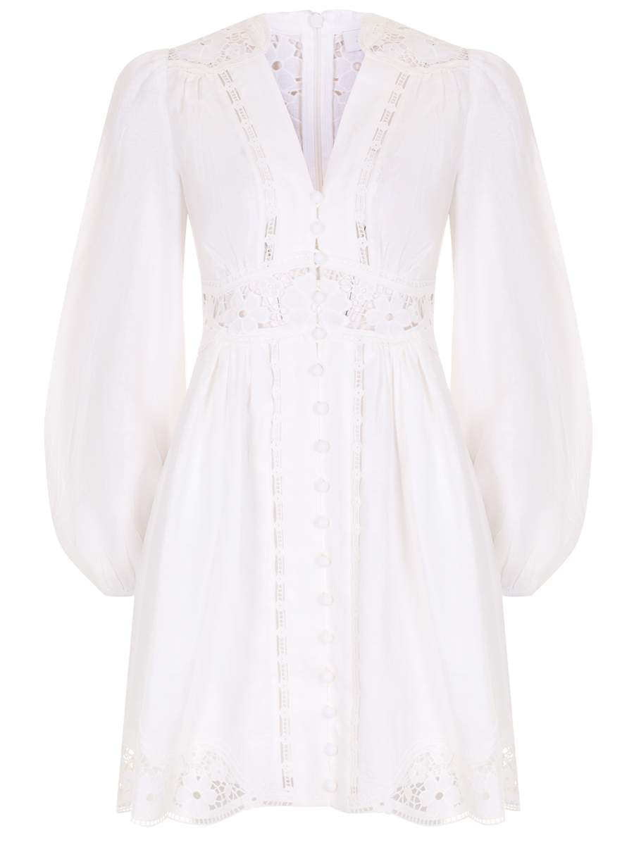 Платье льняное ZIMMERMANN 8721DRS242 IVO, размер 40, цвет белый