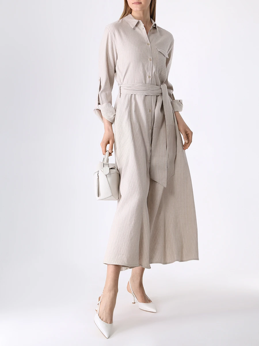 Платье-рубашка из хлопка и льна LORENA ANTONIAZZI P2408AB55A/P2408CT32A 9895 1001 Бежевый  Фото 2