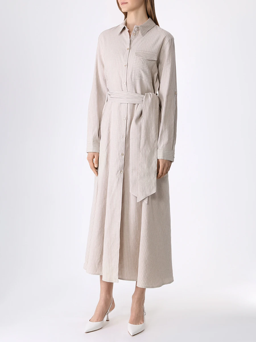 Платье-рубашка из хлопка и льна LORENA ANTONIAZZI P2408AB55A/P2408CT32A 9895 1001 Бежевый  Фото 4