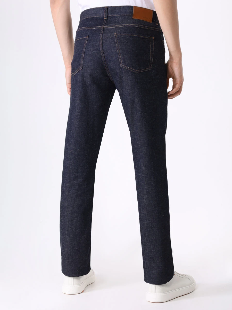 Джинсы Regular Fit из хлопка и лиоцелла CANALI PD01349/301/91700 Темно- Синий  Фото 3