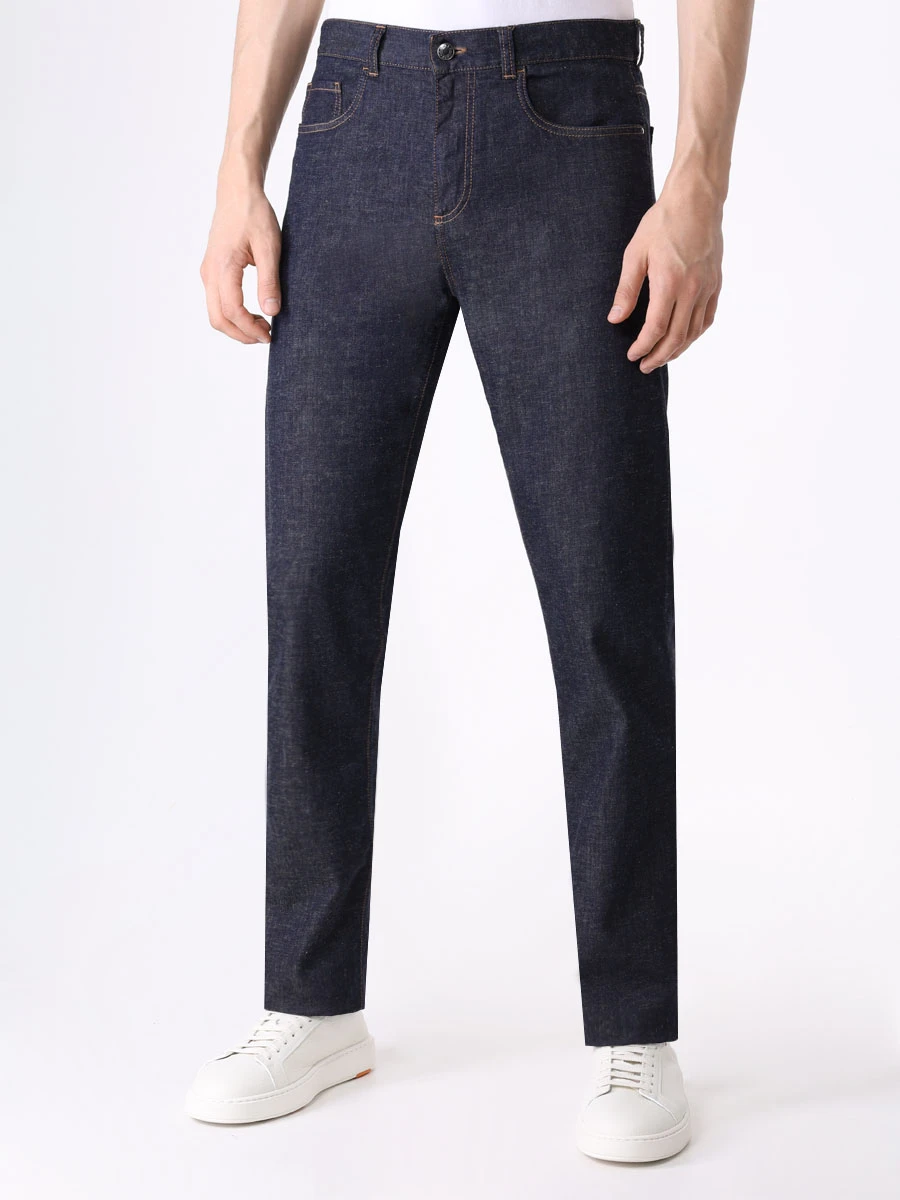 Джинсы Regular Fit из хлопка и лиоцелла CANALI PD01349/301/91700 Темно- Синий  Фото 4