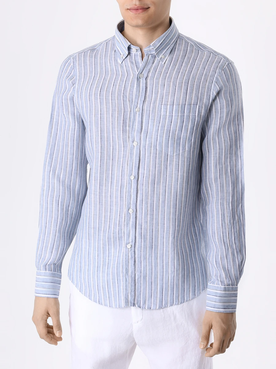 Рубашка Regular Fit льняная PAUL & SHARK 24413088/VA4, размер 58, цвет полоска 24413088/VA4 - фото 4