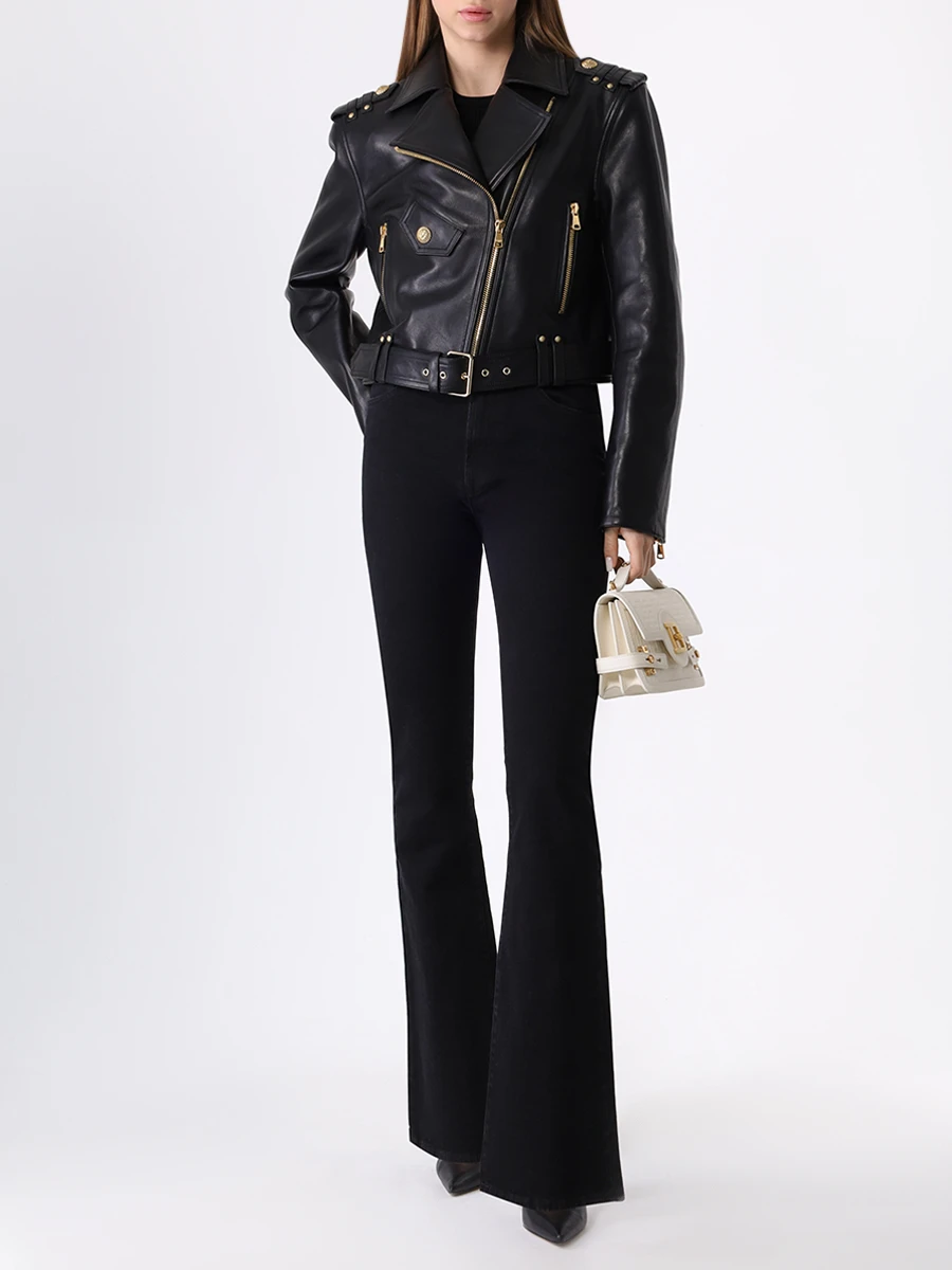 Куртка-косуха кожаная BALMAIN CF1TD205LC62/0PA Черный  Фото 2