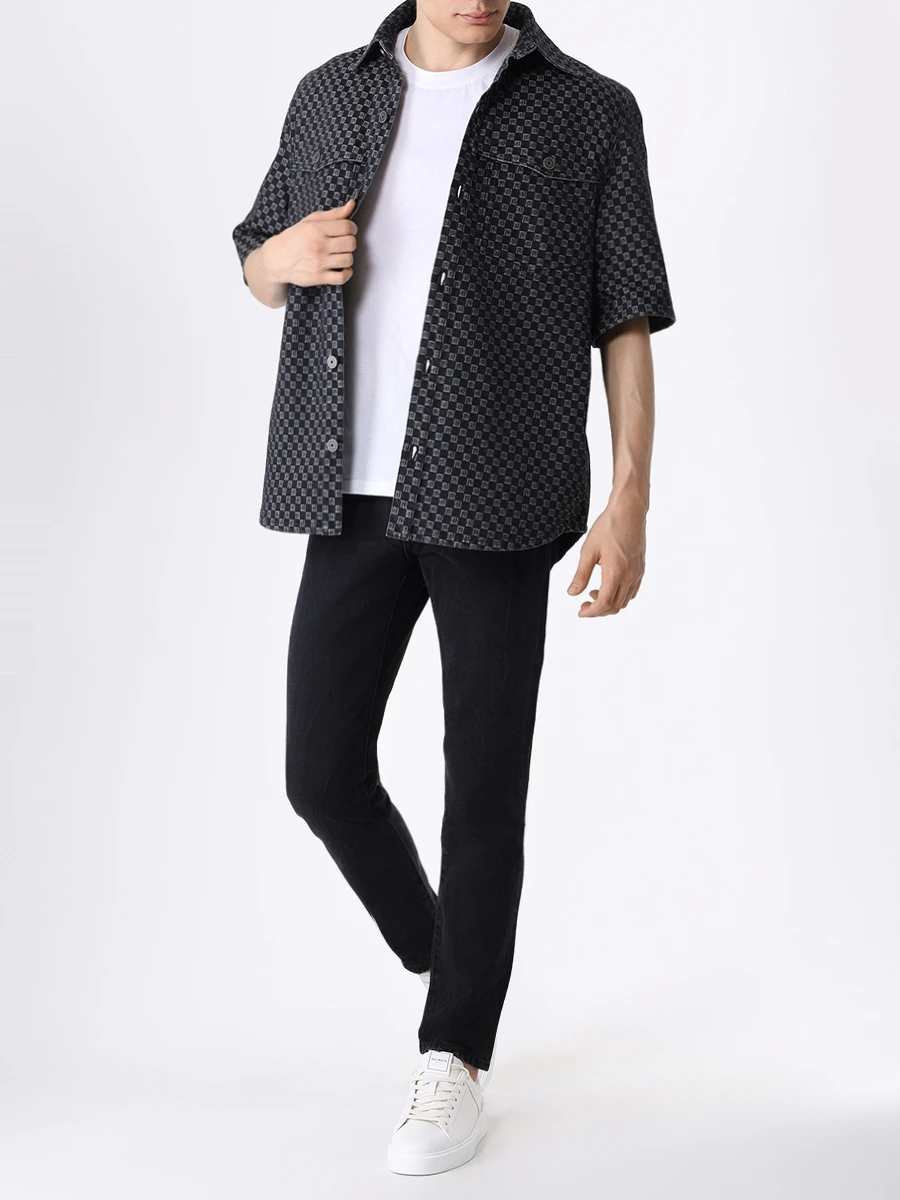Рубашка Regular Fit хлопковая BALMAIN CH1HB035DE17/EAB Черный  Фото 2