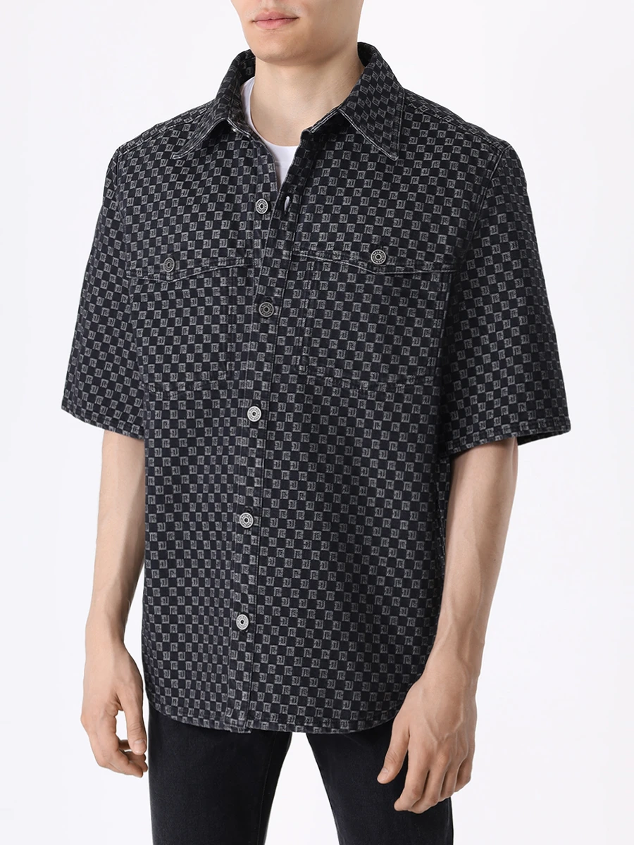 Рубашка Regular Fit хлопковая BALMAIN CH1HB035DE17/EAB Черный  Фото 4