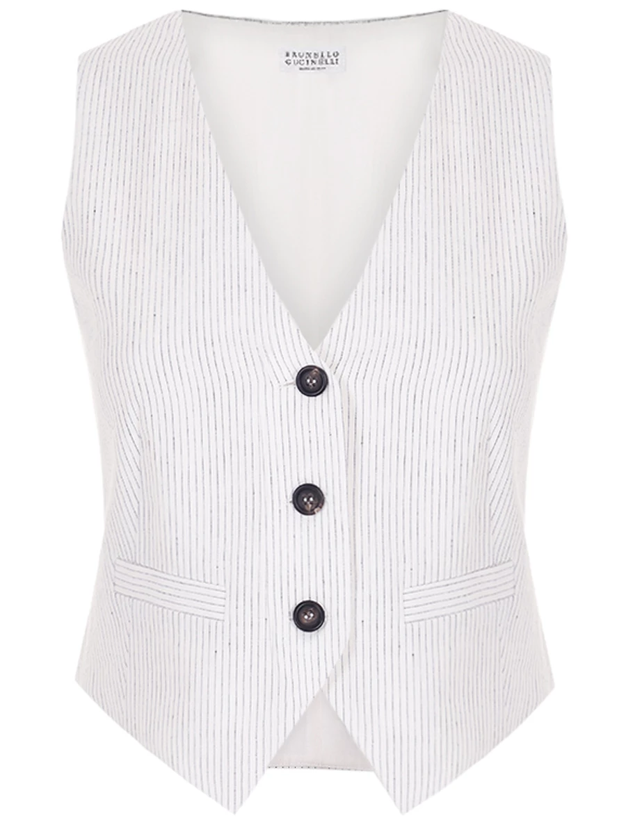 Жилет из хлопка и льна BRUNELLO CUCINELLI MH557HU846 C416 Белый, Черная полоска Полоска 