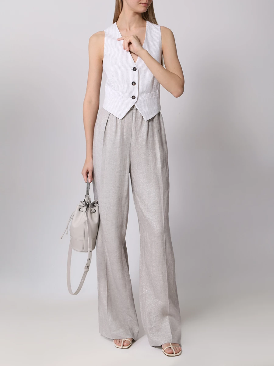 Жилет из хлопка и льна BRUNELLO CUCINELLI MH557HU846 C416 Белый, Черная полоска Полоска  Фото 2