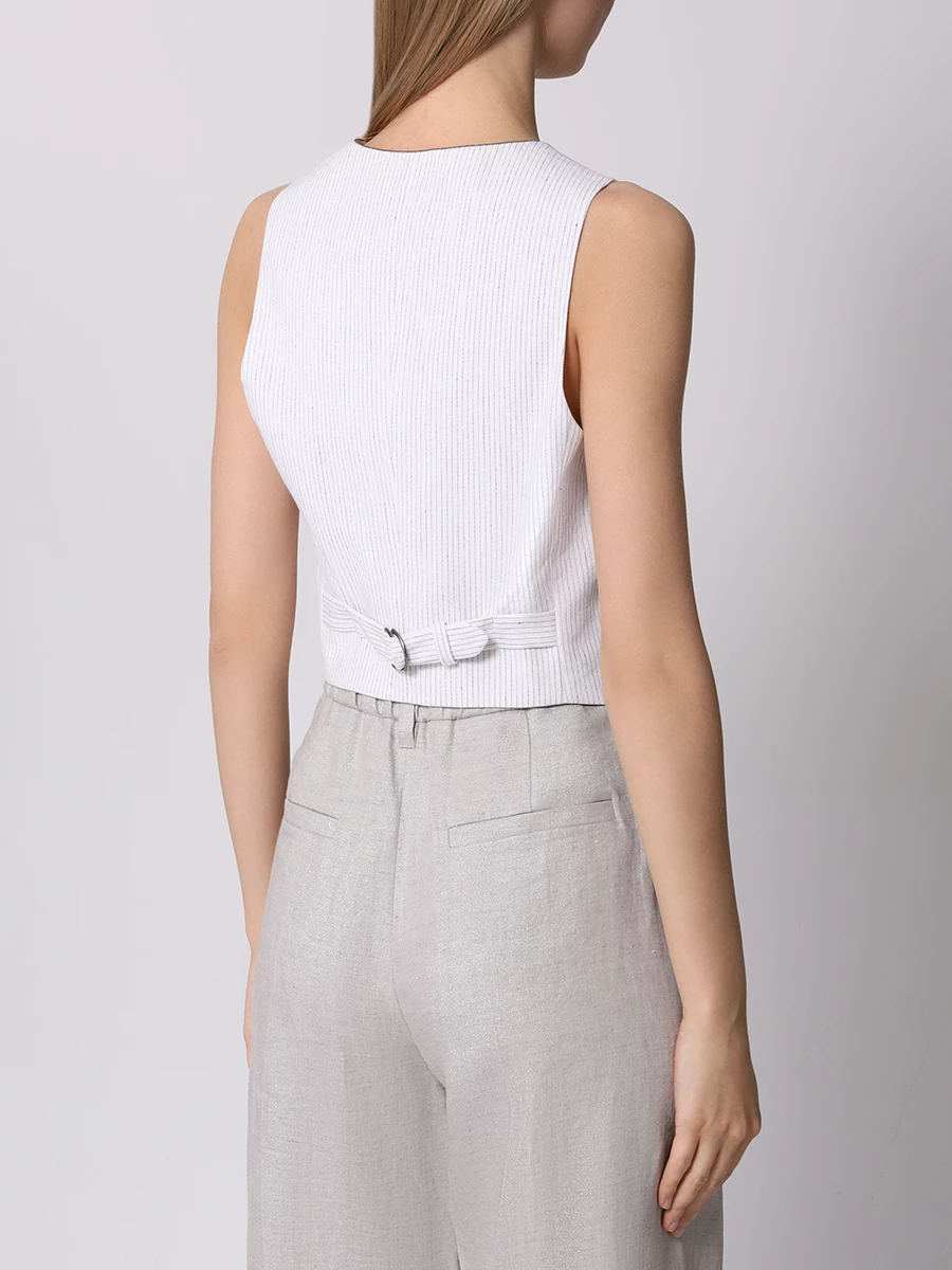 Жилет из хлопка и льна BRUNELLO CUCINELLI MH557HU846 C416 Белый, Черная полоска Полоска  Фото 3