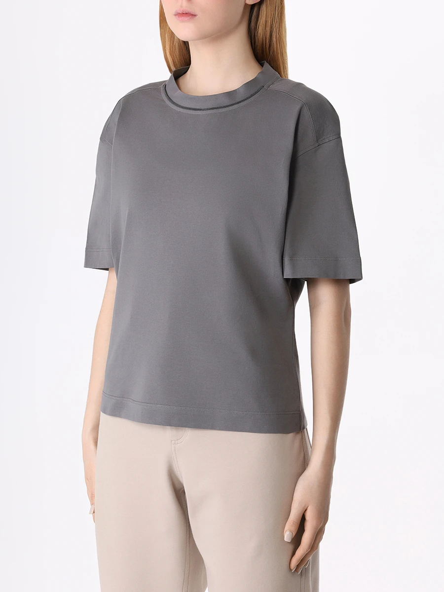 Футболка хлопковая BRUNELLO CUCINELLI M0T81EL330 C9590 Серый  Фото 4