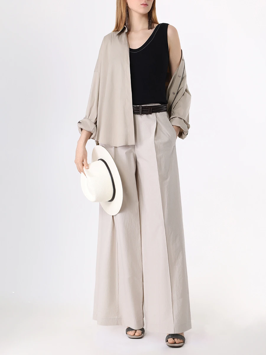 Брюки хлопковые BRUNELLO CUCINELLI ML949P8531 C700 Светло Серый  Фото 2