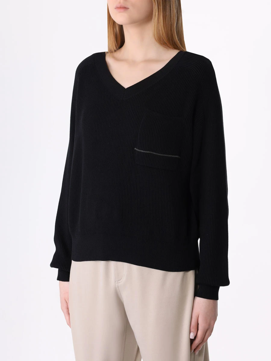 Пуловер хлопковый BRUNELLO CUCINELLI M19196902 C101 Черный  Фото 4