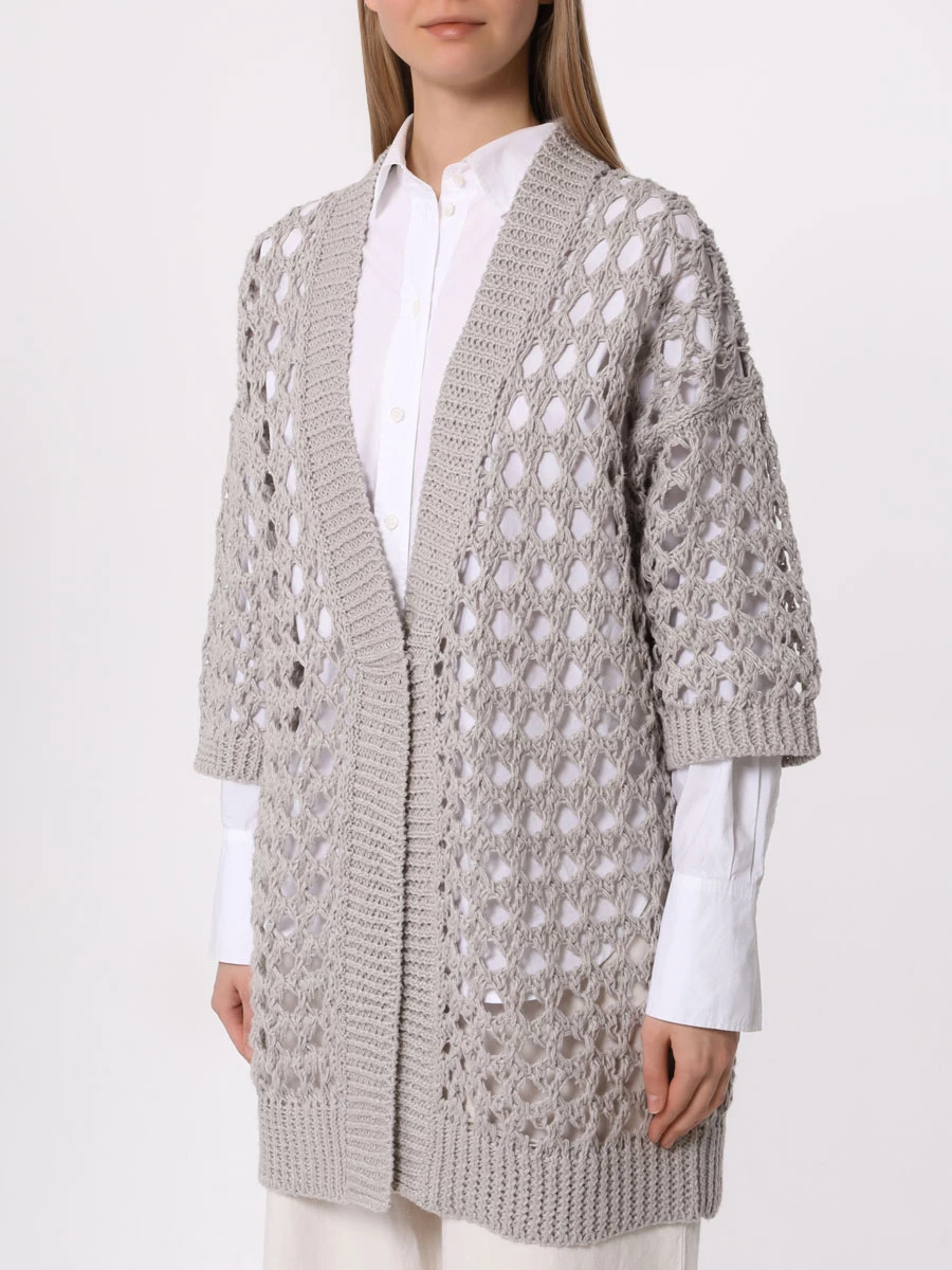 Кардиган из джута и хлопка BRUNELLO CUCINELLI M3Y371006 C9593 Серый  Фото 4
