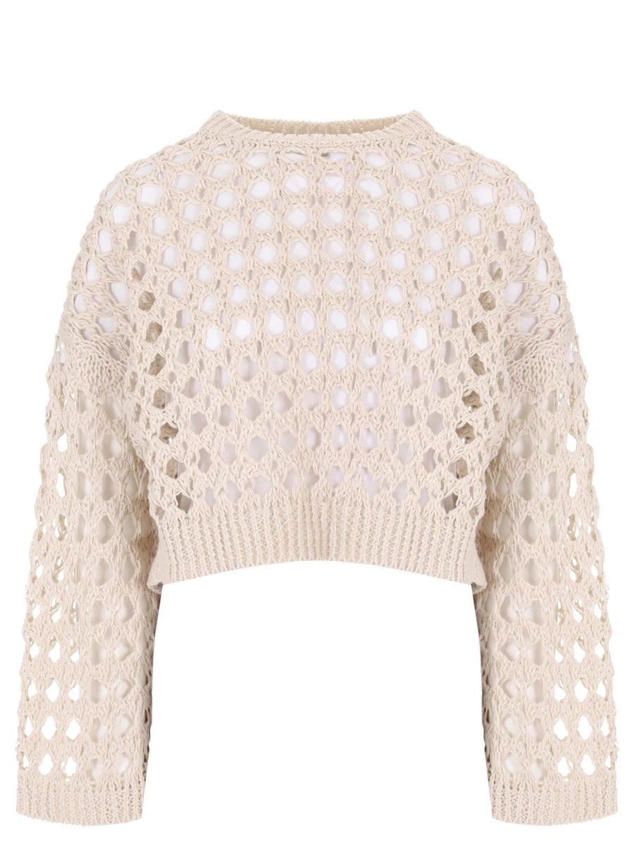 Джемпер из джута и хлопка Crop Brunello Cucinelli
