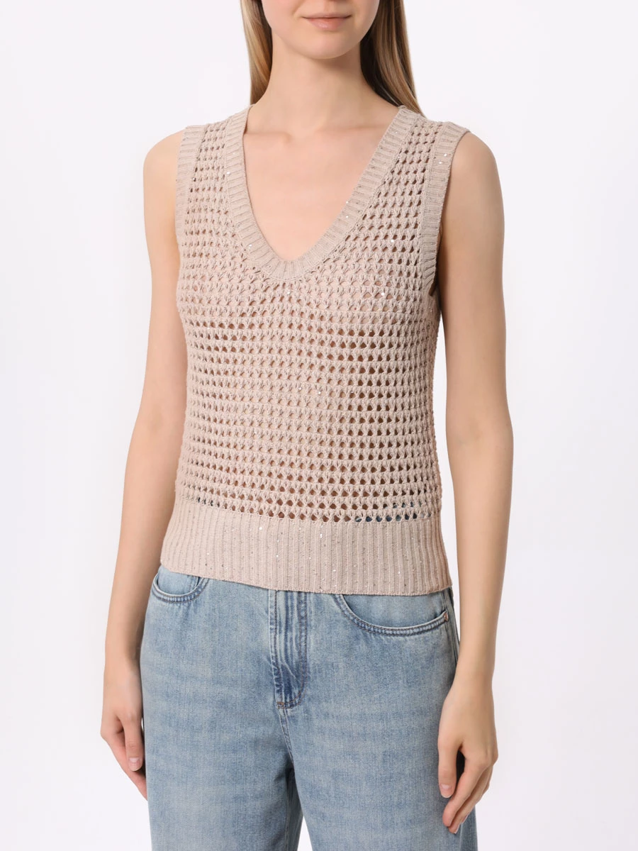 Топ хлопковый BRUNELLO CUCINELLI MDV796800 С059 Бежевый  Фото 4