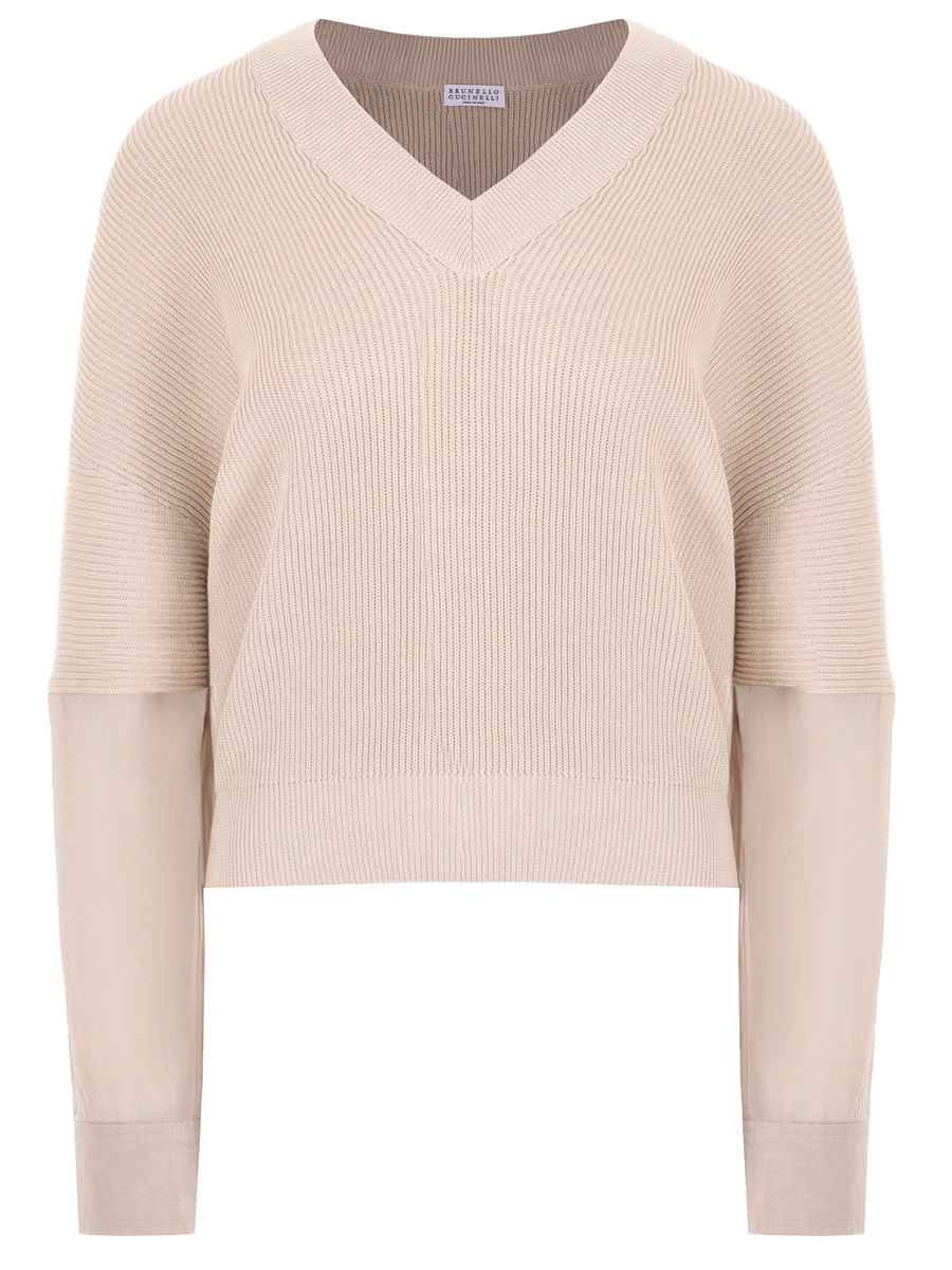 Пуловер хлопковый BRUNELLO CUCINELLI M19196202 C9504 Бежевый 