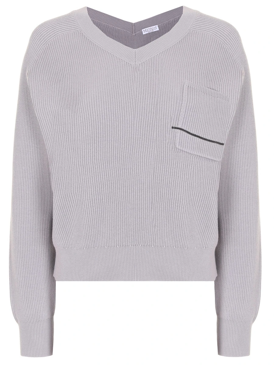 Пуловер хлопковый BRUNELLO CUCINELLI M19196902 8943 Серый 
