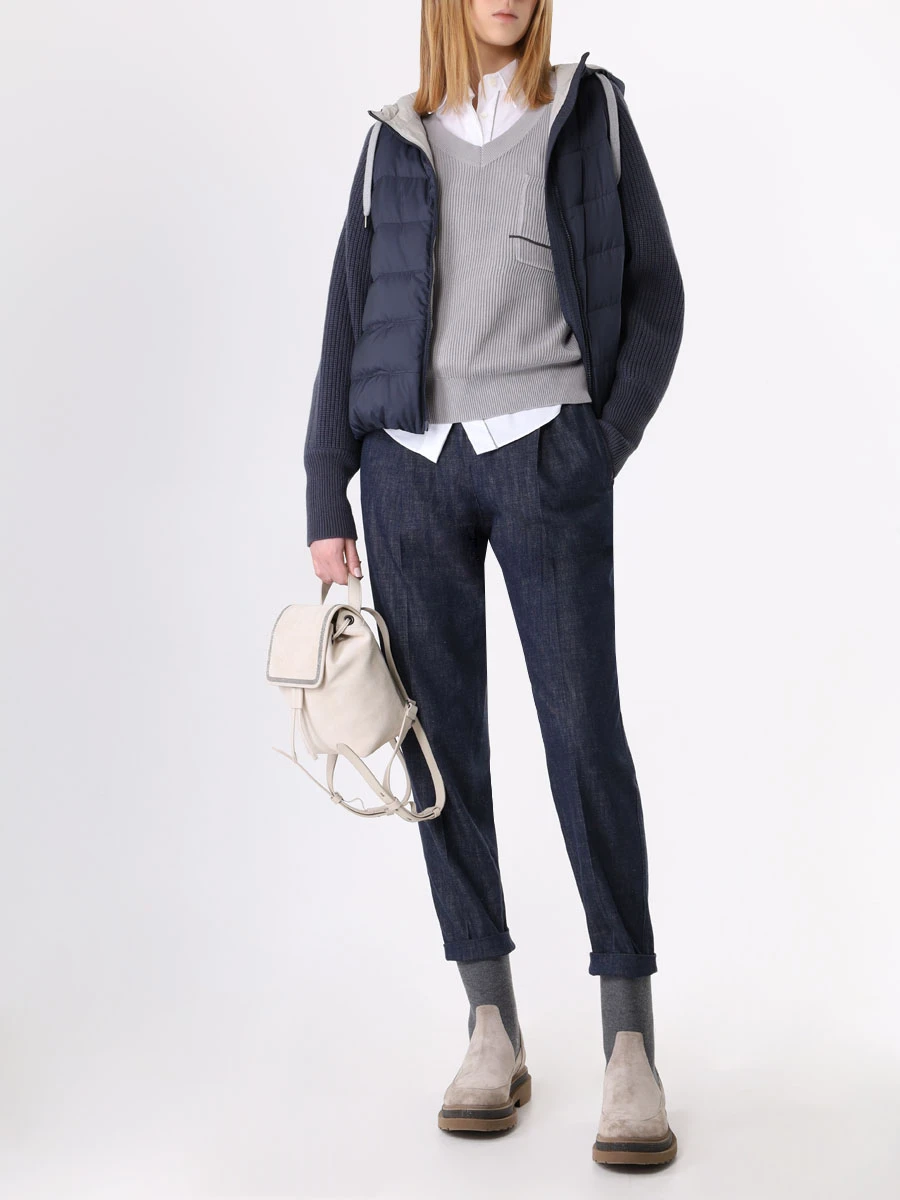 Пуловер хлопковый BRUNELLO CUCINELLI M19196902 8943 Серый  Фото 2