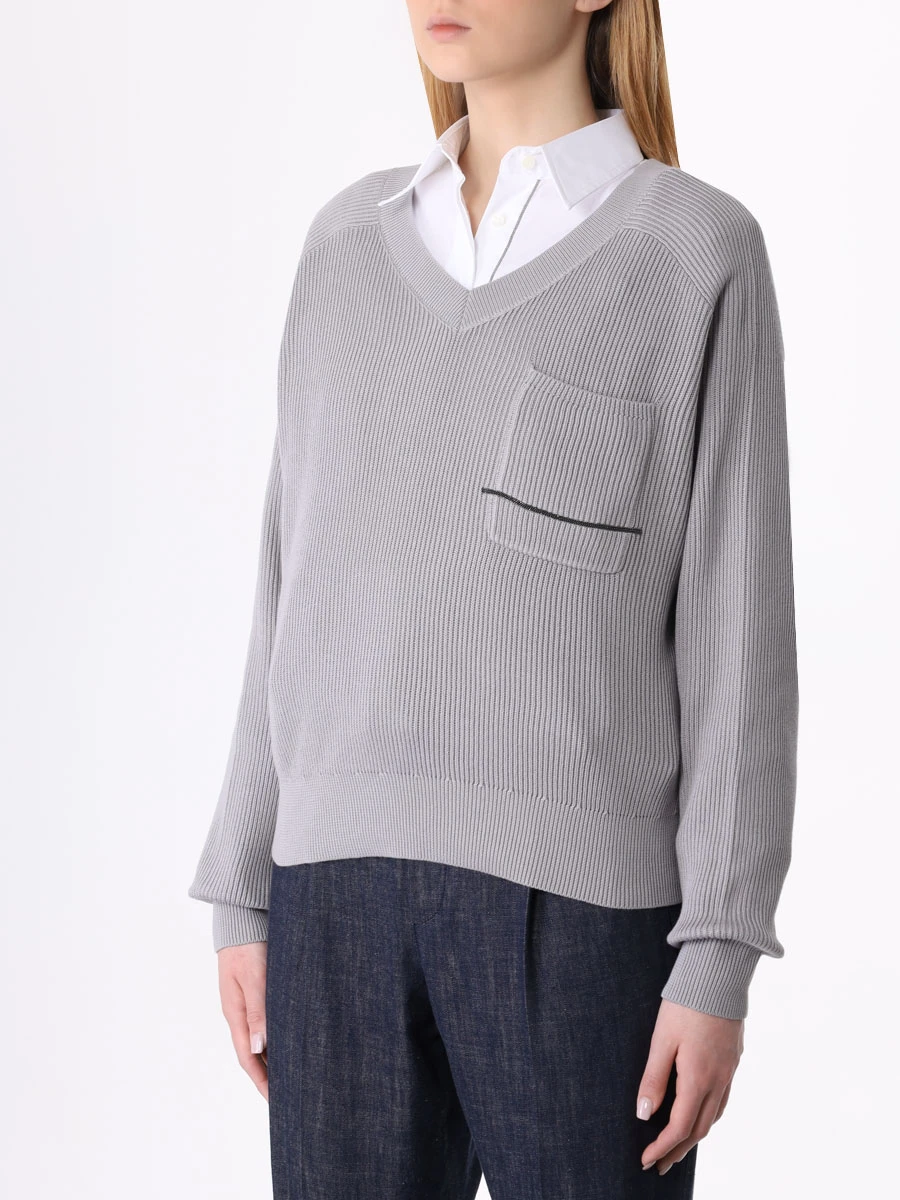 Пуловер хлопковый BRUNELLO CUCINELLI M19196902 8943 Серый  Фото 4