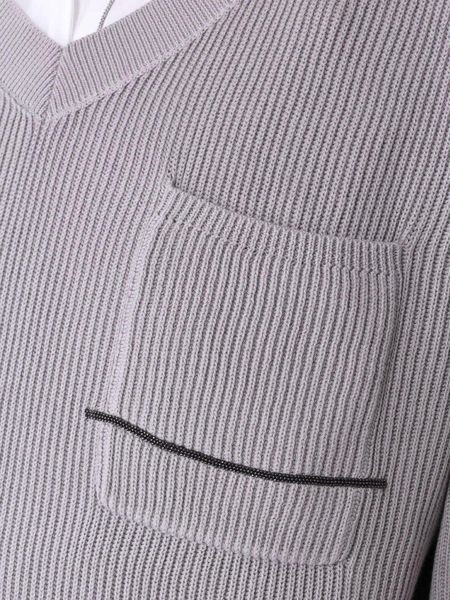 Пуловер хлопковый BRUNELLO CUCINELLI M19196902 8943 Серый  Фото 5